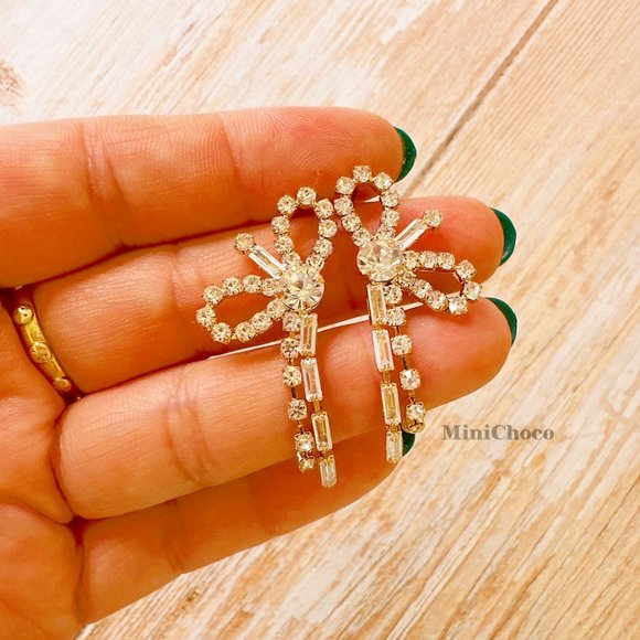 Gold Tone Lovely CZ Bow Knot Earrings - Picture 3 of 6